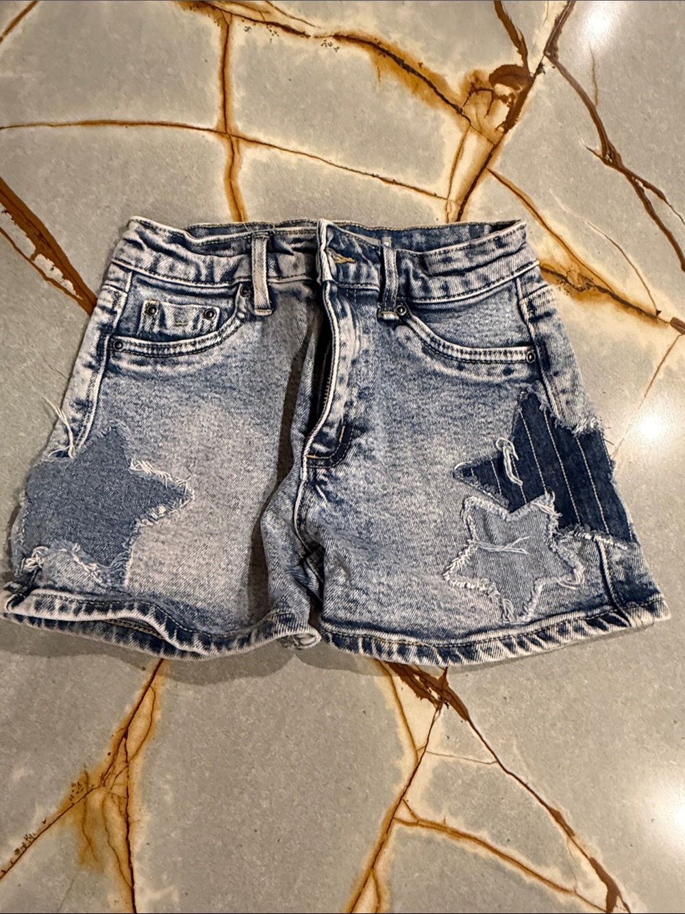 Tractr Light Blue Distressed Denim Star Appliqué Shorts